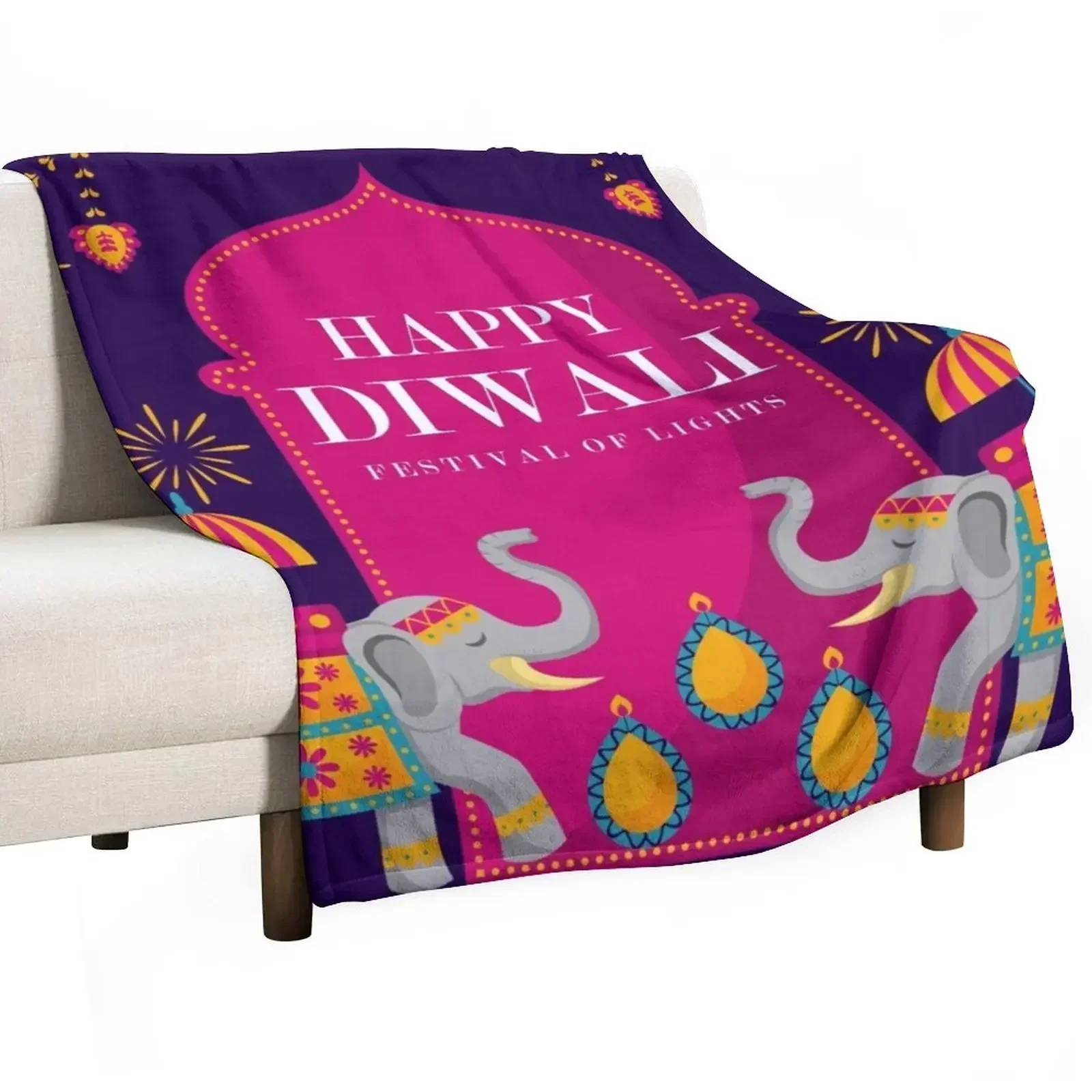 Lighting Decoration For Diwali - Couverture décorative pour canapé, motif Happy