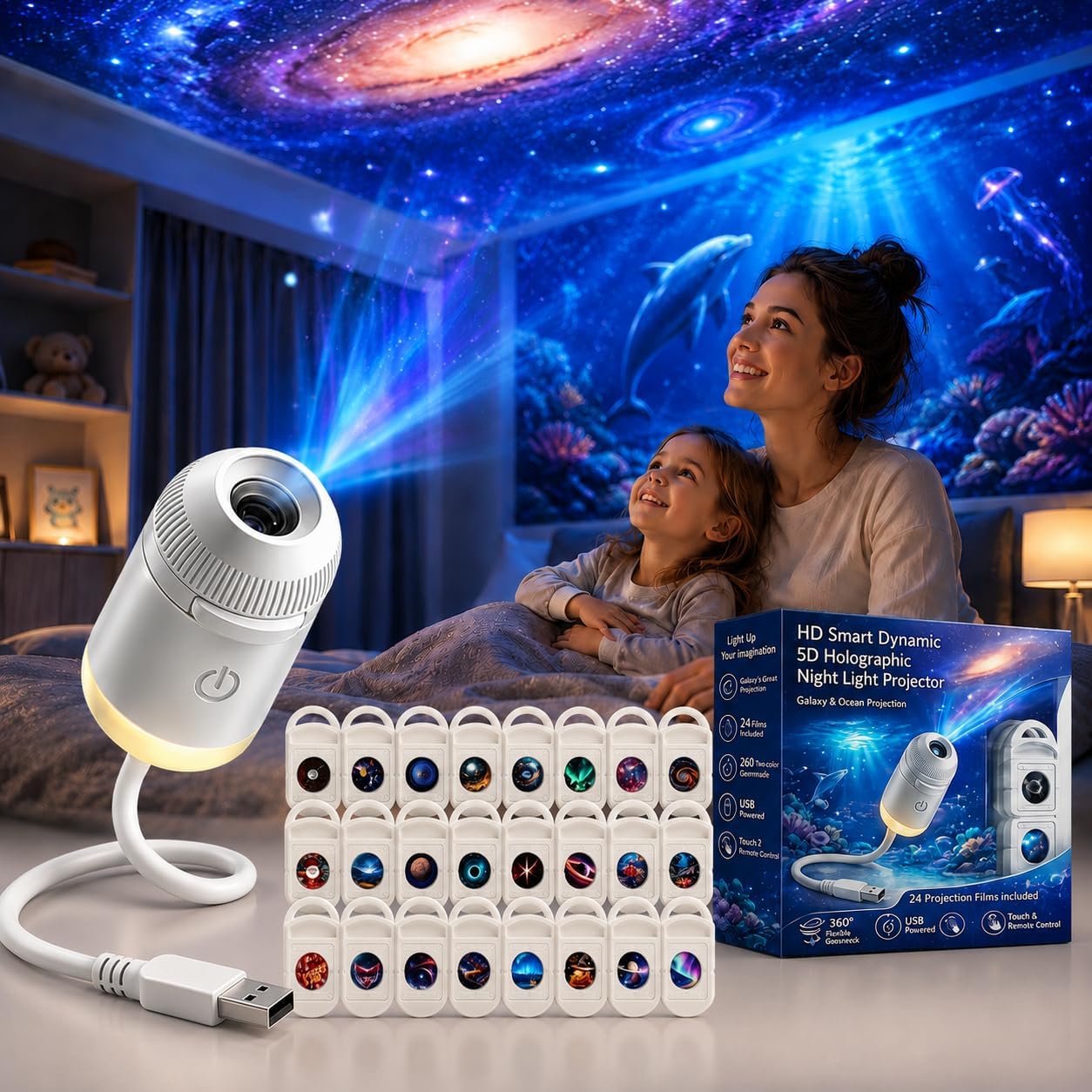 Home Lighting And Decor - Projecteur de lumière nocturne holographique 5D